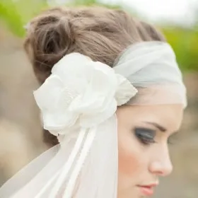fingertip bridal veil handmade side 3d flower headwrap
