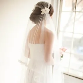 wedding veil side 3d flower wedding veil fingertip length laced edging veil