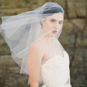 short simple single tier bridal veil hand cut elbow length veil