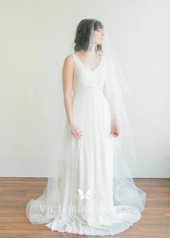 Single-tier Drop Veil Beach Chapel Length Wedding Veil - VQ