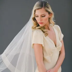 versatile champagne cathedral length wedding veil horsehair edge