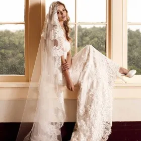 wedding corded lace edging veil single tier cathedral length veil