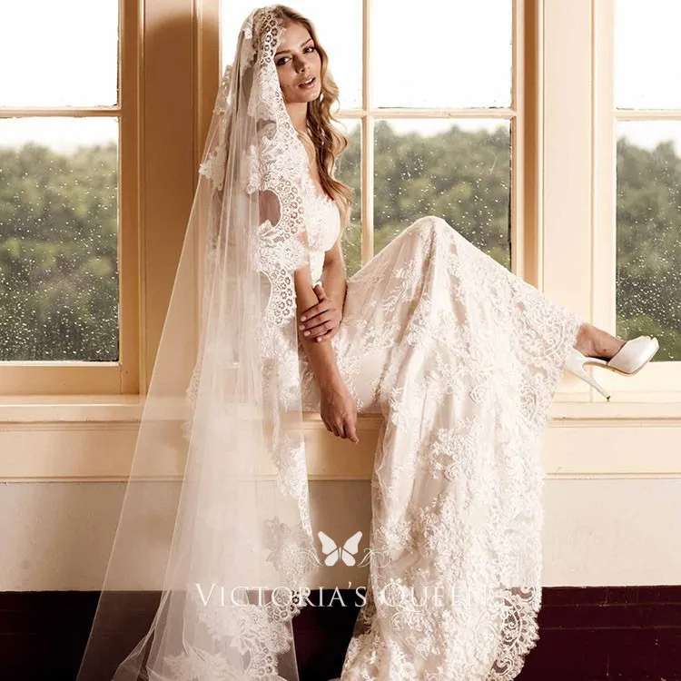 wedding corded lace edging veil single tier cathedral length veil wedding corded lace edging veil single tier cathedral length veil