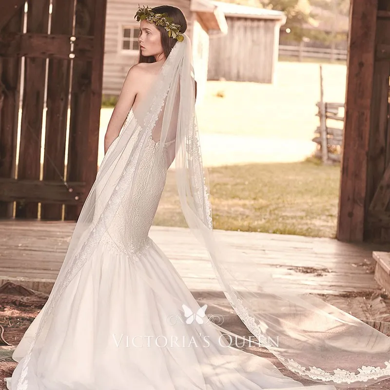 lace appliqued rustic wedding veil single tier cathedral length veil lace appliqued rustic wedding veil single tier cathedral length veil