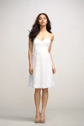 Little White Lace Strapless Sweetheart Knee Length A line Short Bridesmaid Dress