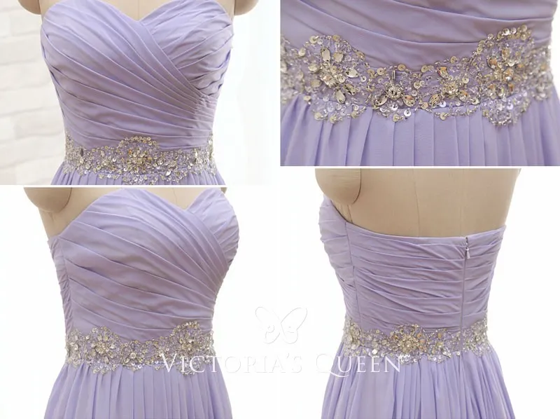 Strapless criss cross ruched beaded lavender bridesmaid dress Strapless criss cross ruched beaded lavender bridesmaid dress