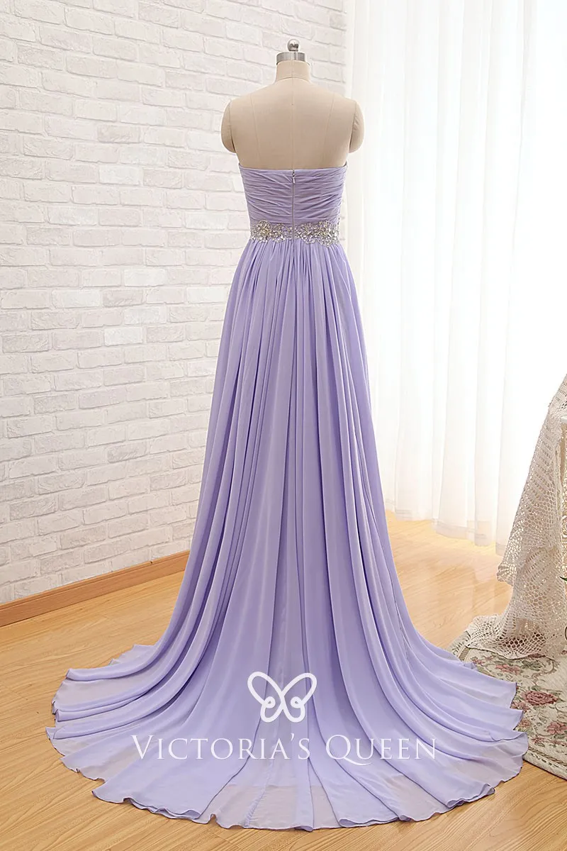 Strapless criss cross ruched beaded lavender long bridesmaid dress Strapless criss cross ruched beaded lavender long bridesmaid dress