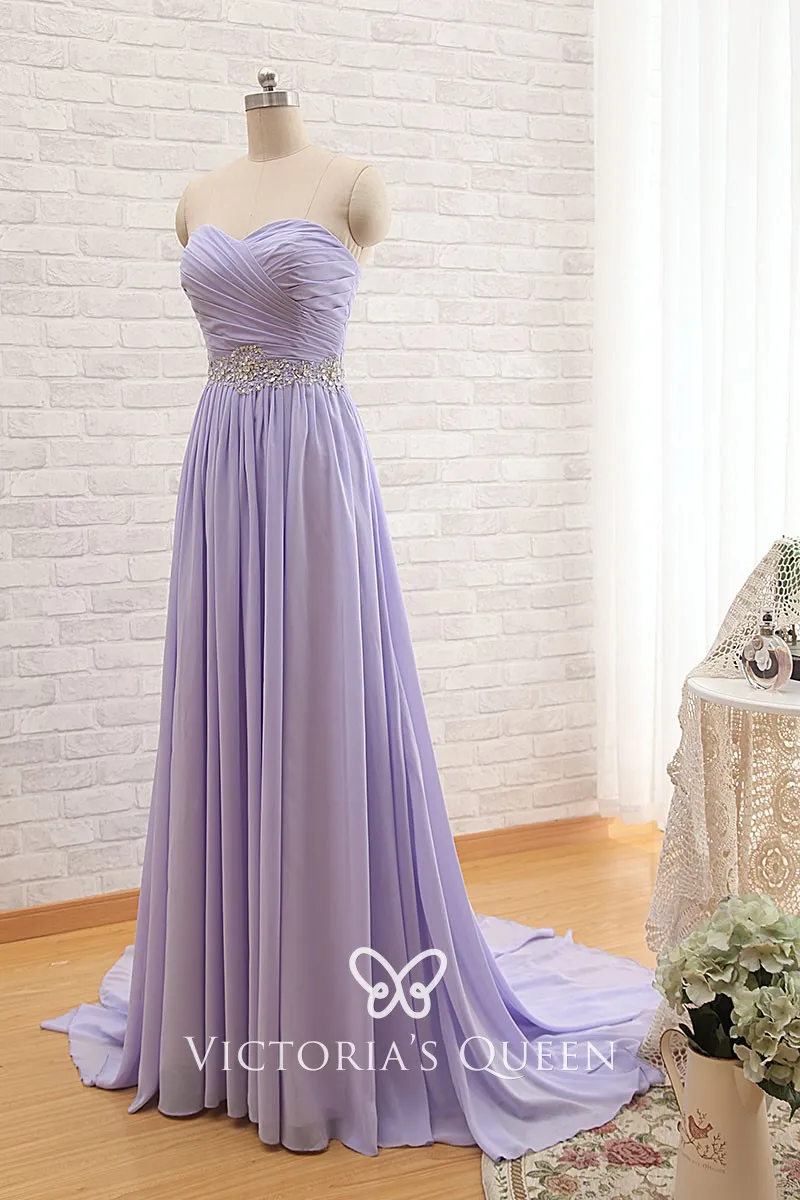 Strapless sweetheart criss cross ruched beaded lavender bridesmaid dress Strapless sweetheart criss cross ruched beaded lavender bridesmaid dress