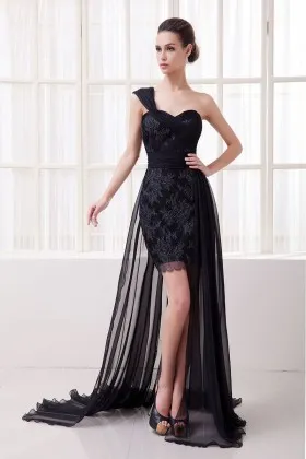 black lace tulle bodycon short dress with long overskit