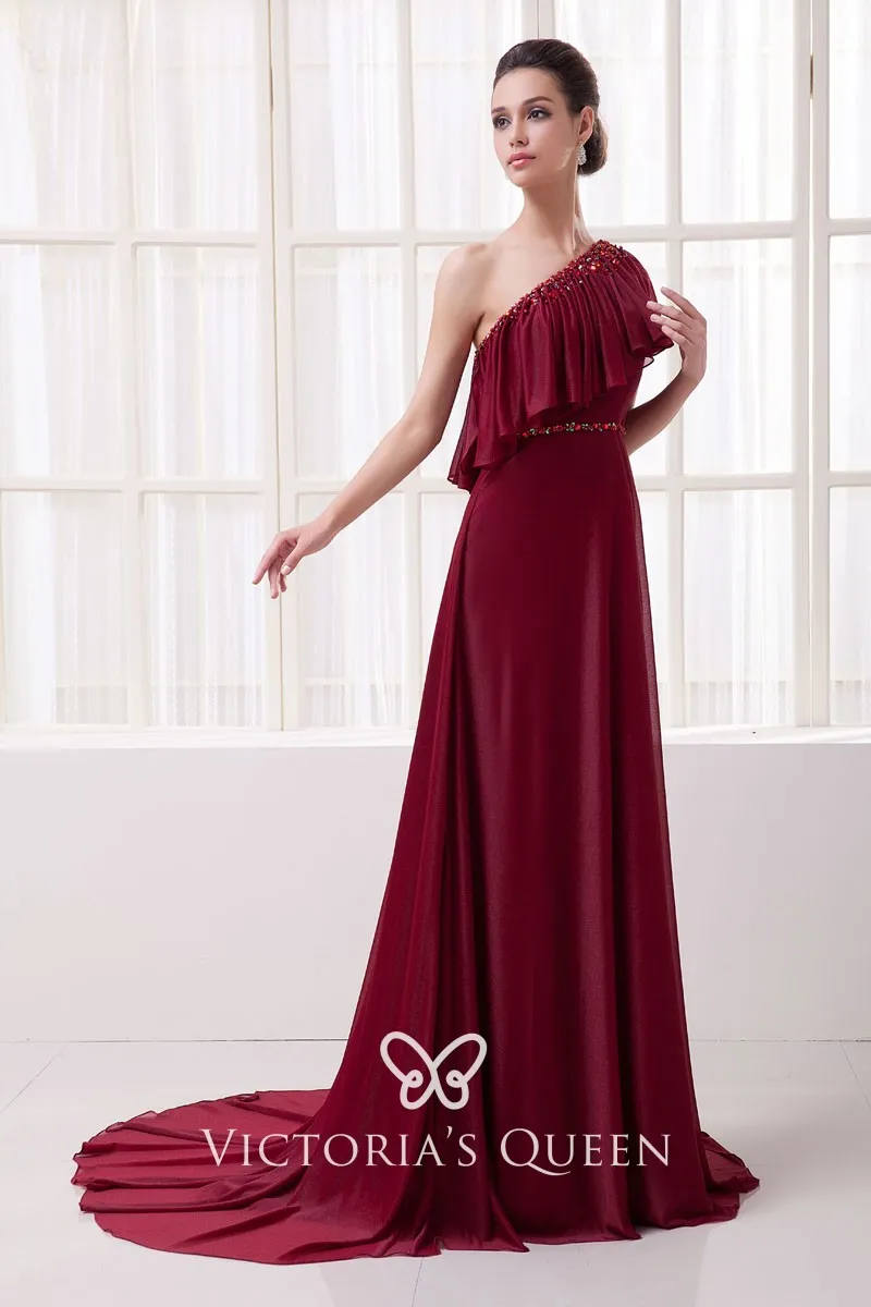 red one shoulder gown