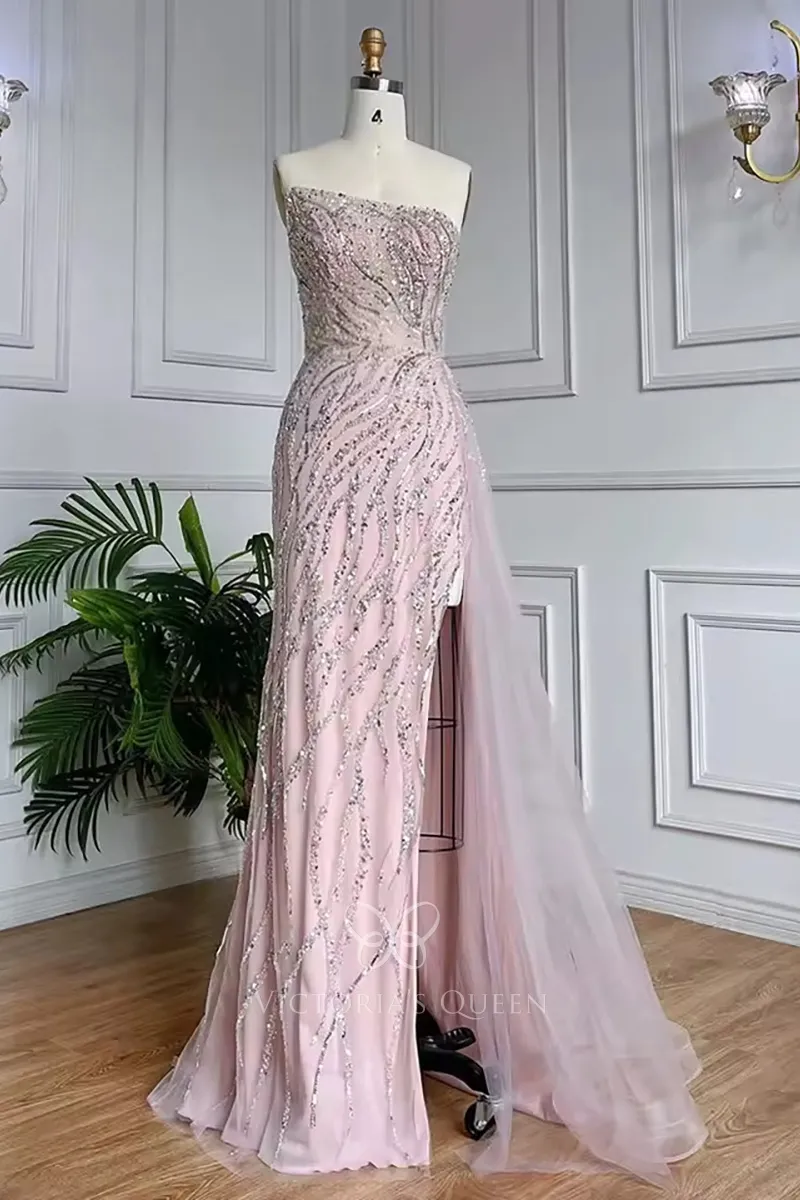 sequined blushing pink slit prom gown sequined blushing pink slit prom gown