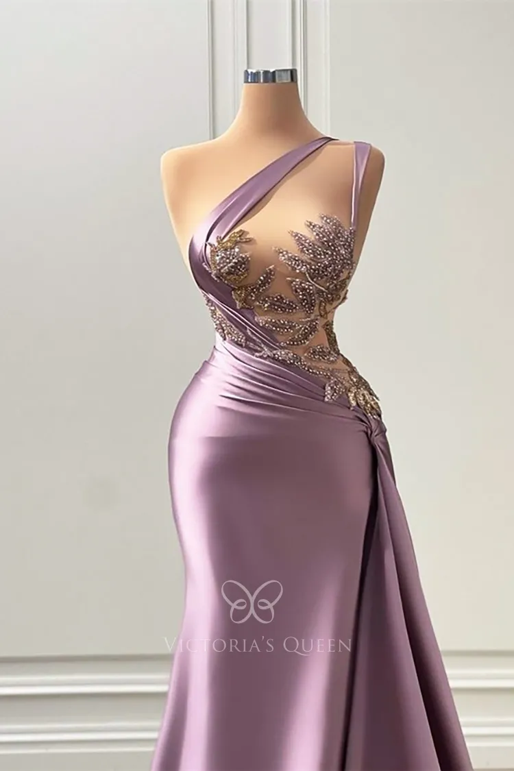 one shoulder beaded purple satin evening gown one shoulder beaded purple satin evening gown