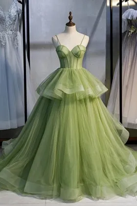grass green tiered princess ball gown