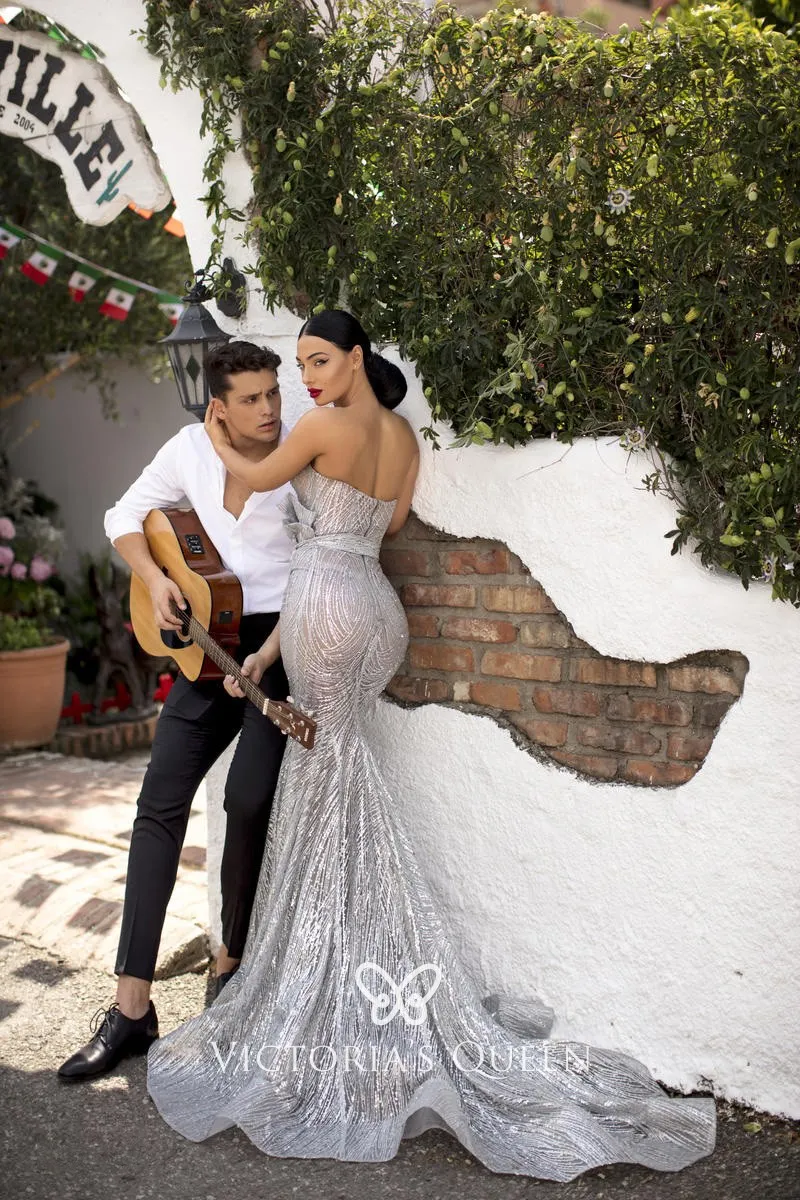 silver glitter fitted mermaid prom dress with medium train silver glitter fitted mermaid prom dress with medium train