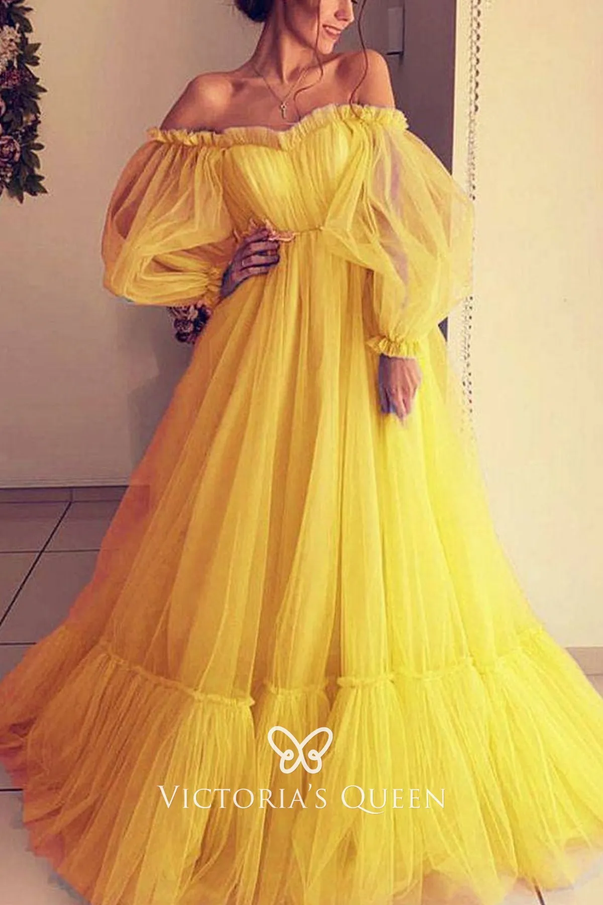 HOT Yellow Ball Gown Yellow Poofy Prom Dress Ball Gown Fluffy