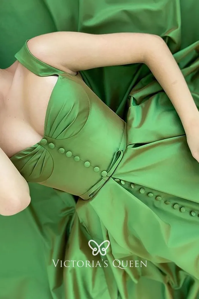 olive green satin wide straps occasion dress olive green satin wide straps occasion dress