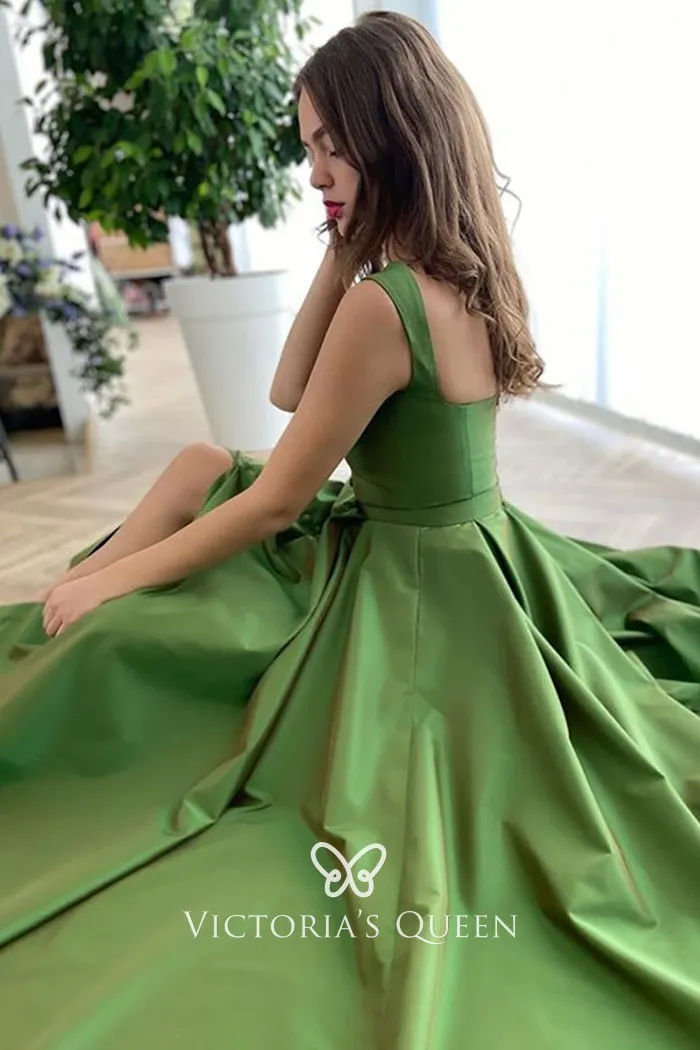 wide straps stylish olive green satin occasion dress wide straps stylish olive green satin occasion dress