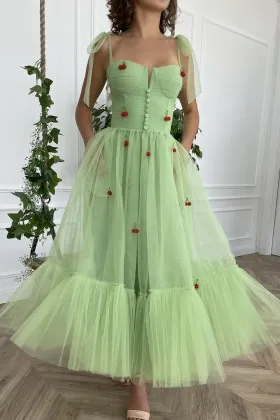 lovely mint green tulle berry ankle length party dress