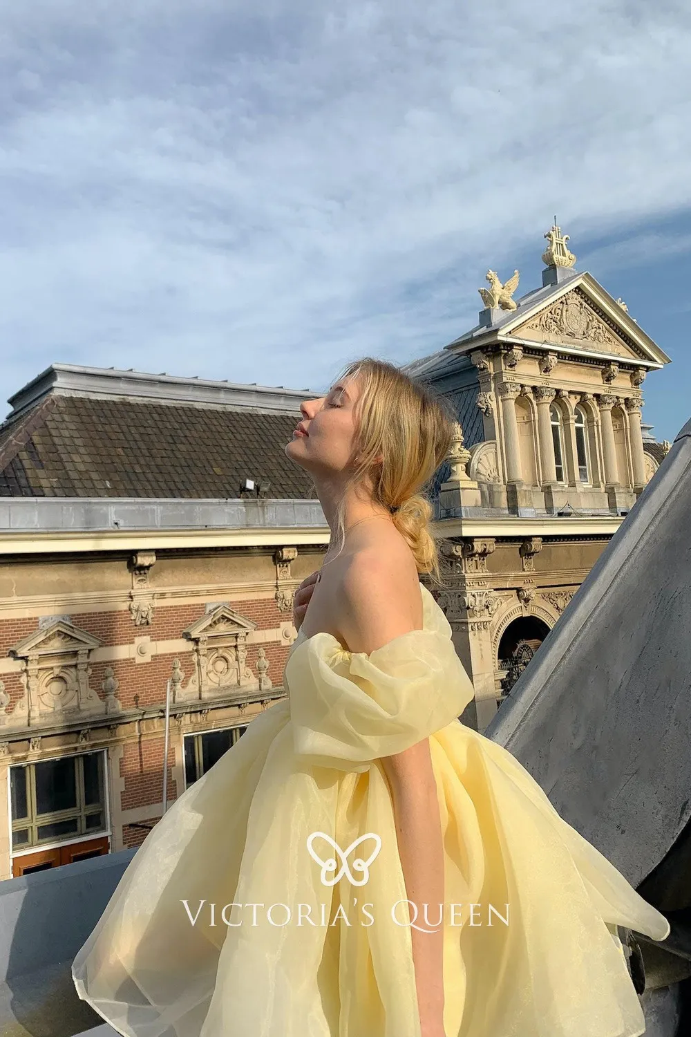 Mini Light Yellow Organza Puff Sleeve Party Dress Mini Light Yellow Organza Puff Sleeve Party Dress