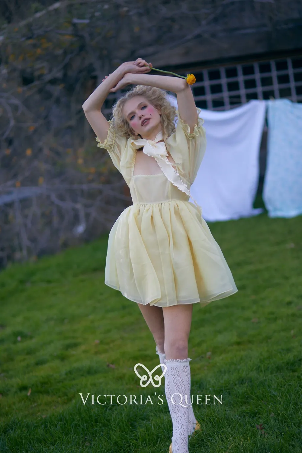 Puff Sleeve Mini Light Yellow Organza Party Dress Puff Sleeve Mini Light Yellow Organza Party Dress