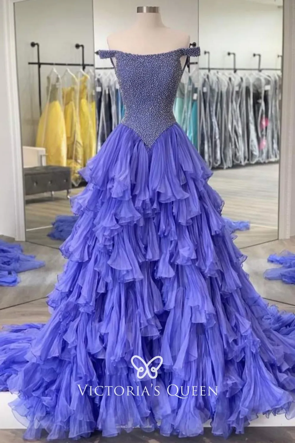 Beautiful Off The Shoulder Ruffle Lace Beaded Evening Dresses For Women