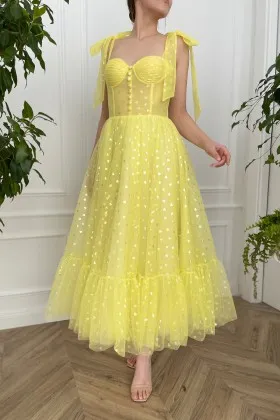 cute bright yellow tulle glitter heart party wear dress