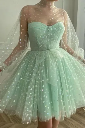 mint green heart tulle high neck mini homecoming dress