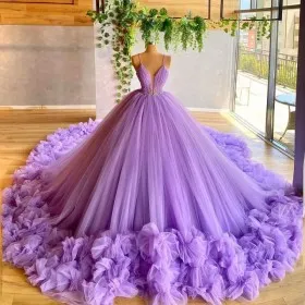 princess ruffled lavender tulle quinceaera ball gown