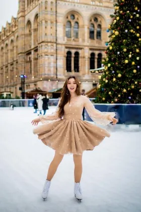 Cute glitter stars champagne tulle mini Christmas dress