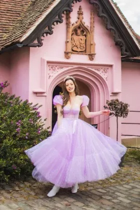 dream starry lilac tulle sweetheart party wear dress
