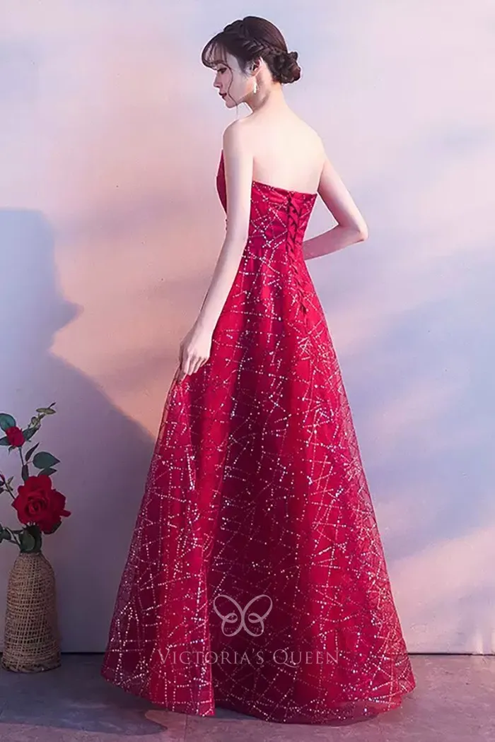 Red Tulle Strapless  Formal Dress main image 1