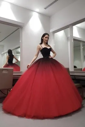 exclusive black to red ombre ball gown quinceaera dress