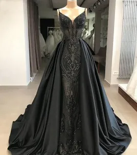 sparkly geometric black sequin satin overskirt prom dress