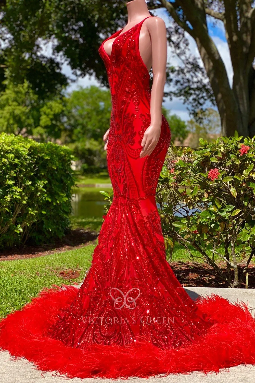 dazzling red sequin and feather prom dress dazzling red sequin and feather prom dress