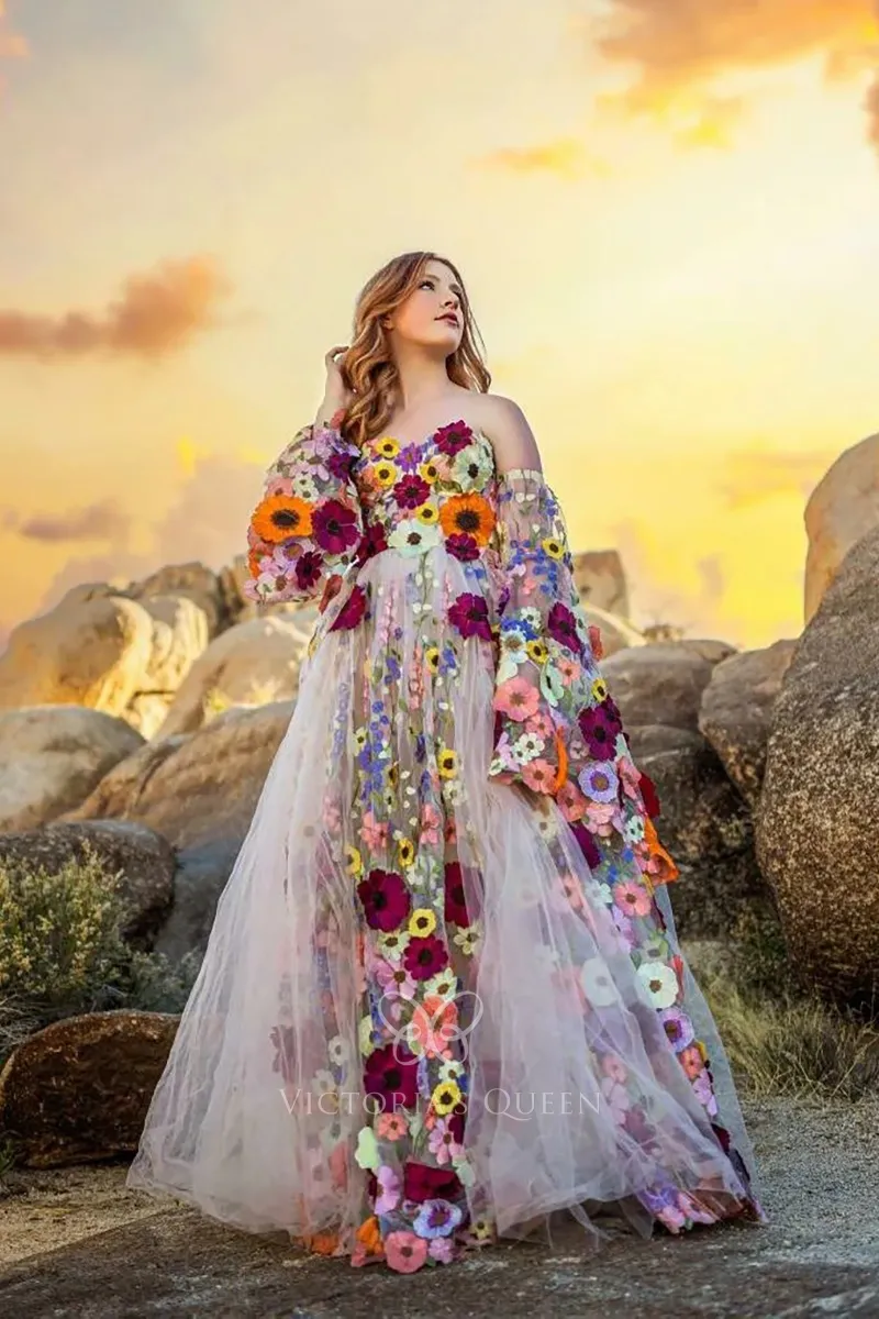 ethereal fairy prom dress Floral Embroidered Tulle Prom Dress