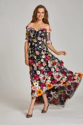 3d flower lace off the shoulder high low anniversay dress