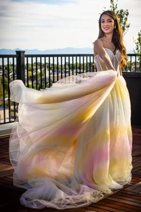romantic ombre tulle corset bodice rainbow bridal shower dress