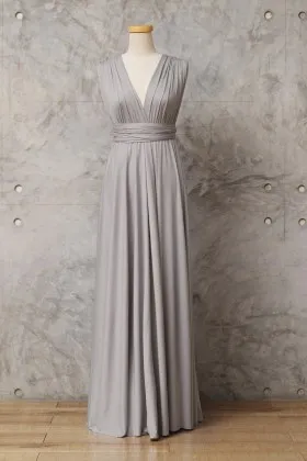 Pretty glacier grey jersey V neck convertible A ling long bridesmaid dress