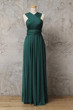 Emerald green jersey criss cross straps convertible A line long bridesmaid dress