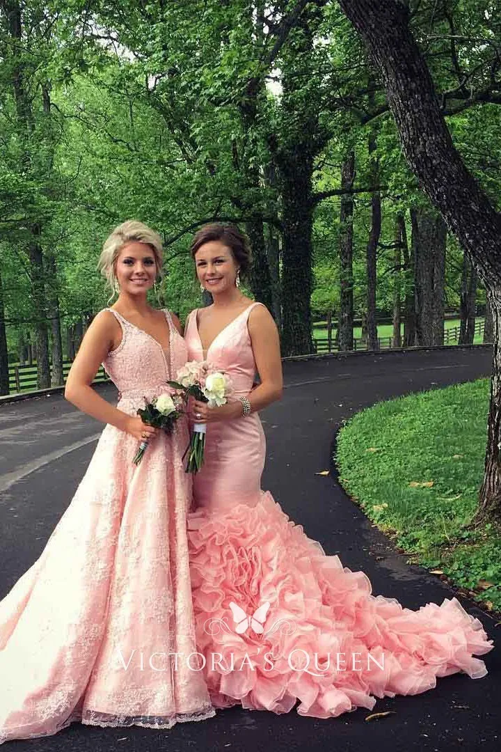 pink ruffle prom dress