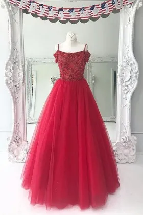 off the shoulder beaded red tulle perfect prom gown