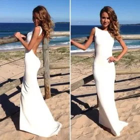 whimsical backless white spandex long prom formal dress