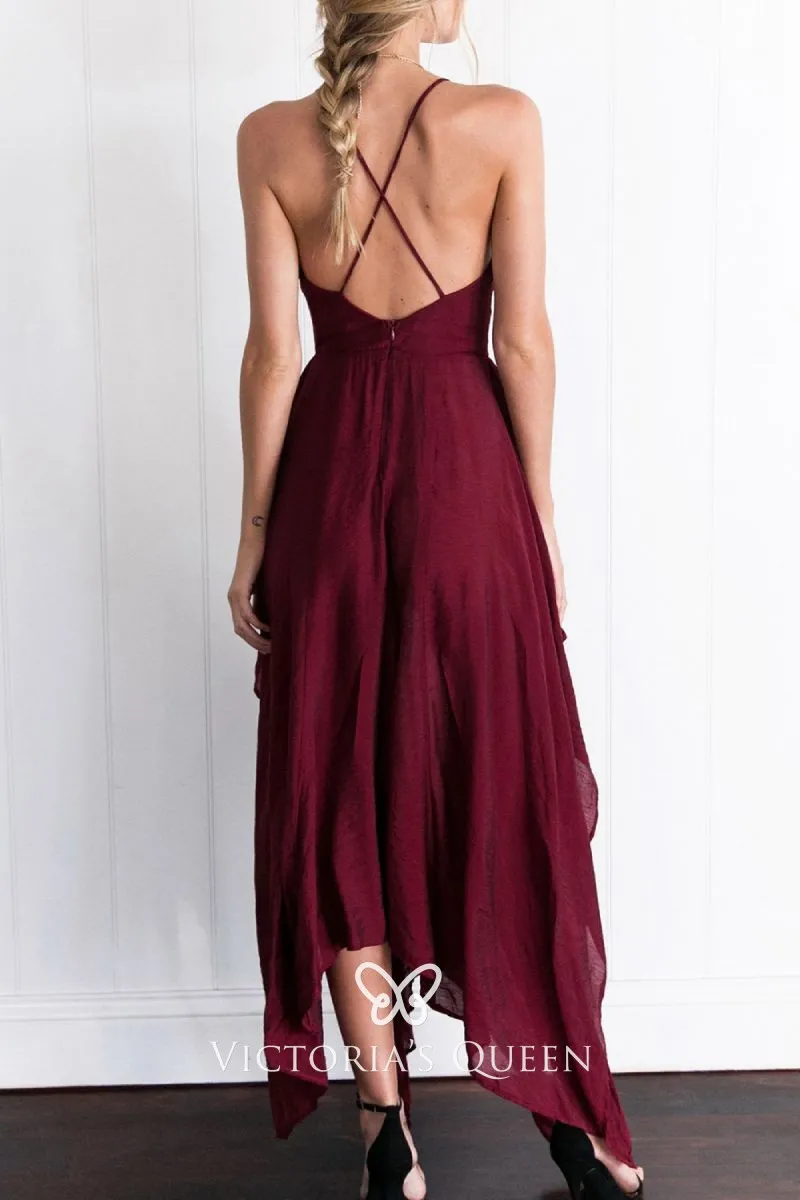 Ethereal Burgundy Chiffon Sexy Ankle 
