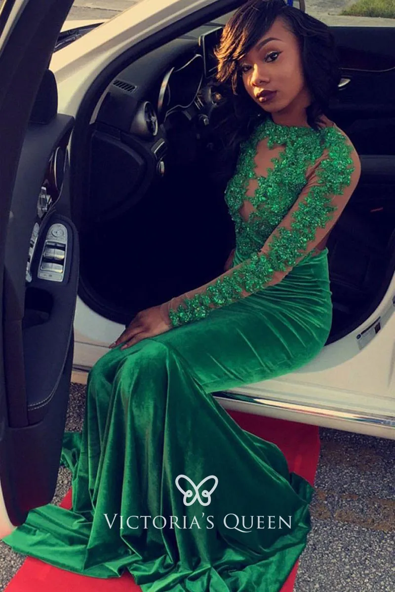 green lace long sleeve dress