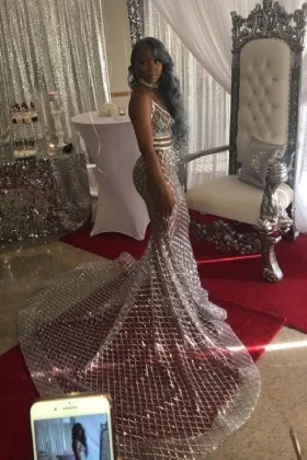 silver sequin mermaid prom dress