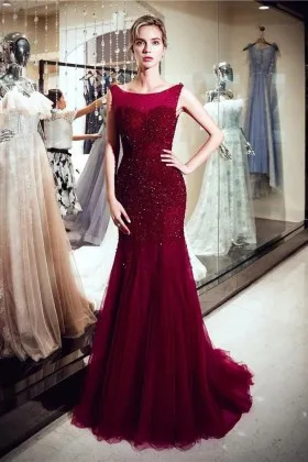 Pink Mermaid Long Prom Party Dress Beaded Graduation Dress main image 0