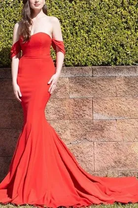 Sweetheart neckline with off the shoulder straps red mermaid prom dress