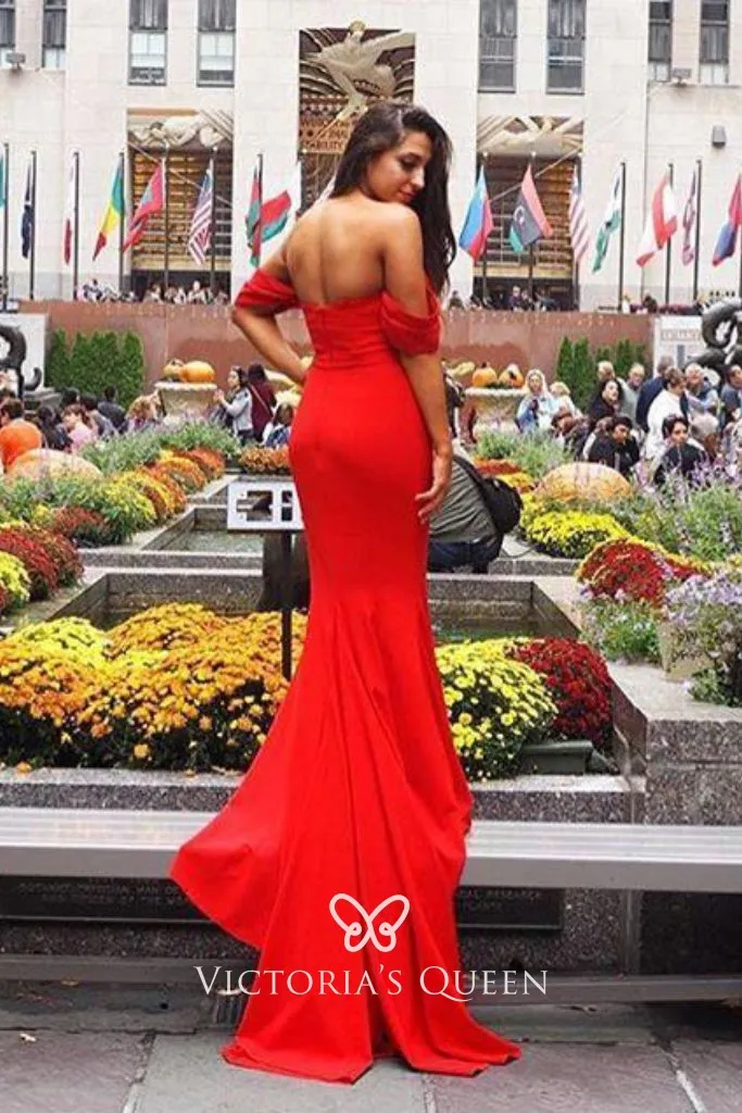 off the shoulder straps red mermaid prom dress off the shoulder straps red mermaid prom dress
