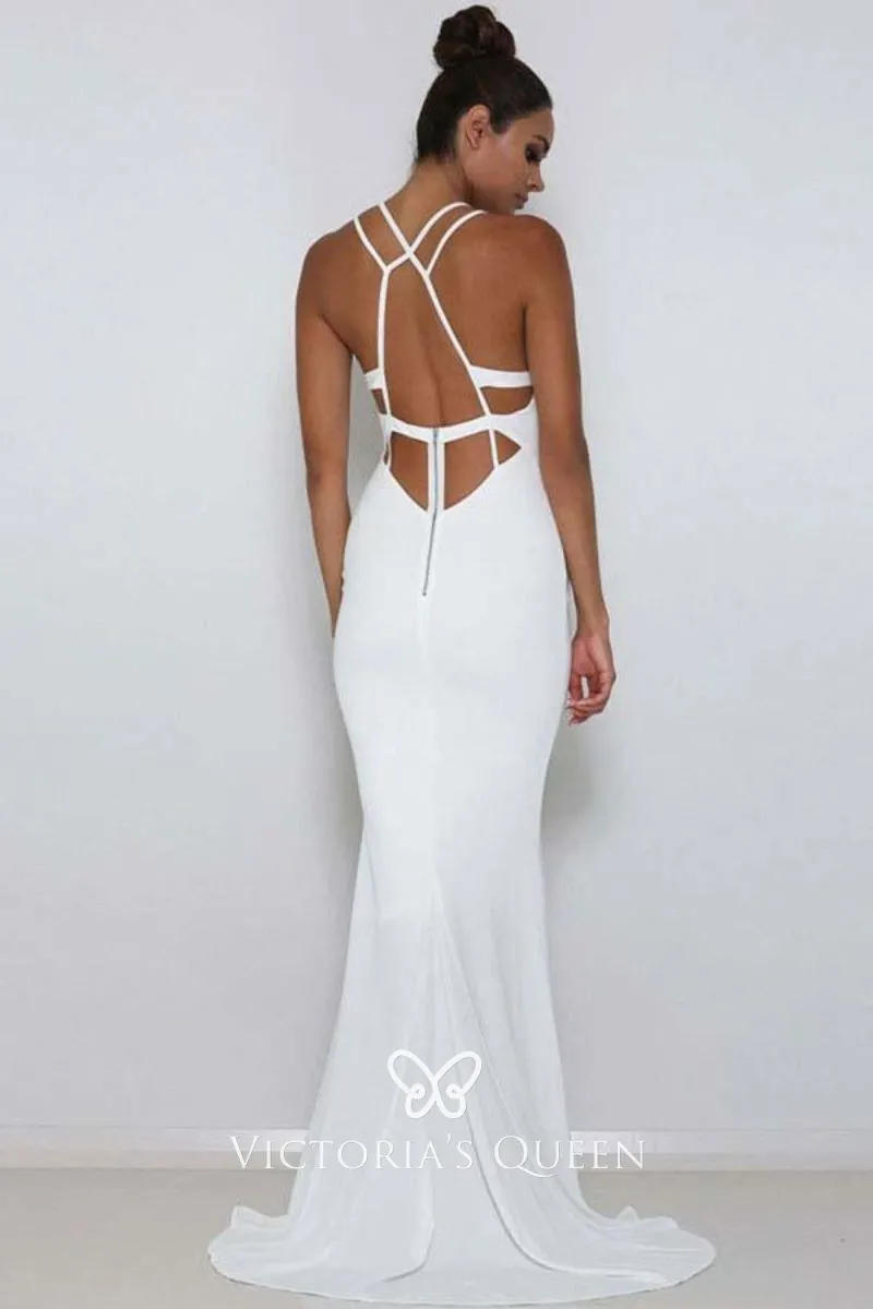 Straps White Mermaid Prom Dress 