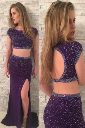 Unusual diamond grape slim fit two piece prom dress